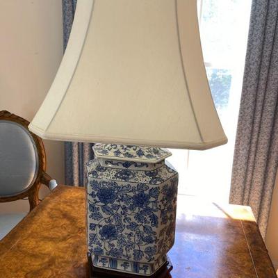 Hexagonal blue and white lamp