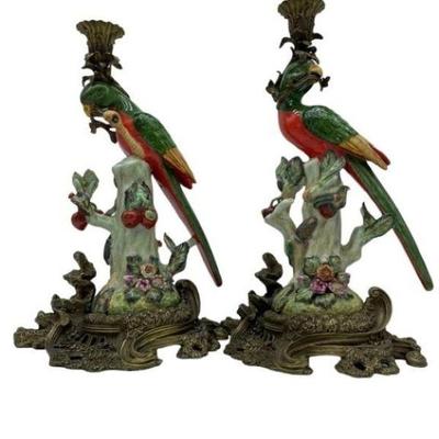 ANTIQUE STYLE ORMOLU PARROT CANDLE HOLDERS 14