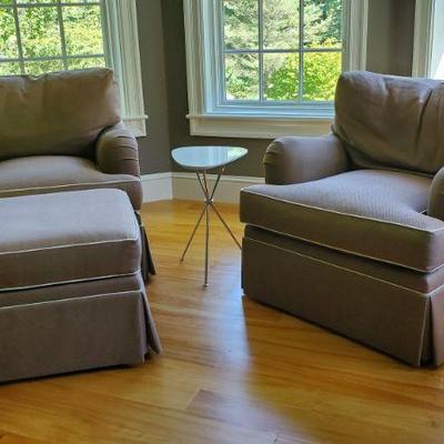 Pair of HENREDON Club chairs, one ottoman