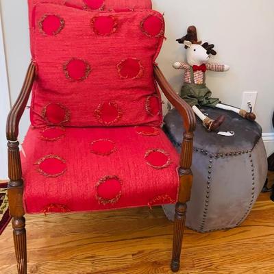 ANTIQUE CHAIR WITH RED FABRIC