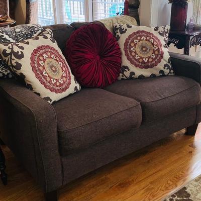 ASHLEY FURNITURE FABRIC LOVE SEAT SOFA WITH 2 MATCHING CUSHIONS