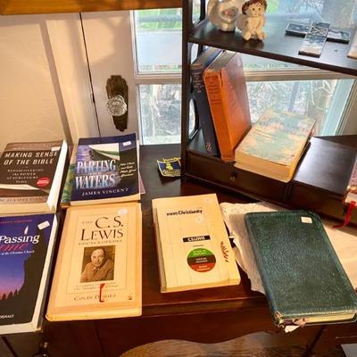 Christian books, including C.S. Lewis and Bible