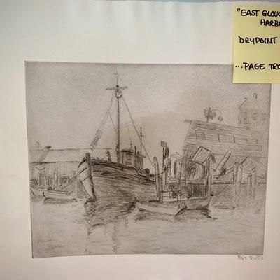Page Trotter signed engraving by Sidney Ward â€œEast Gloucester Harborâ€