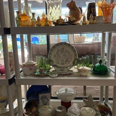 Beautiful Colored Glassware, and Interesting China Serving Pieces