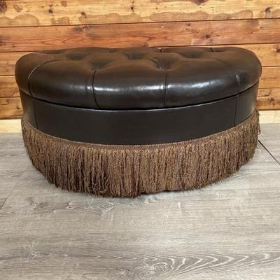 Half Moon Leather / Cedar Lined Storage Ottoman
Clever design with curved shape, tufted leather, and fringed bottom
