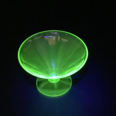 Etched Green Depression Vaseline Glass Bowl