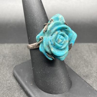 Sterling Silver Ring with Carved Turquoise