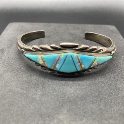 TF Sterling Navajo Turquoise and Opal Cuff