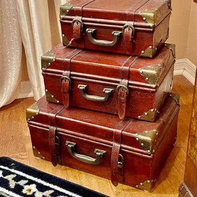 Leather French Luggage Set w/ Straps