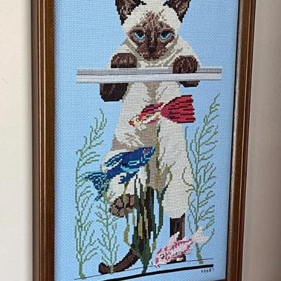 Needlepoint Fishing Cat