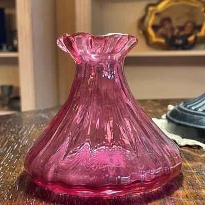 Ruffled Cranberry Glass Vase