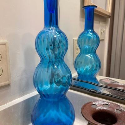 Mid-Century Blue Glass Bulb Vase