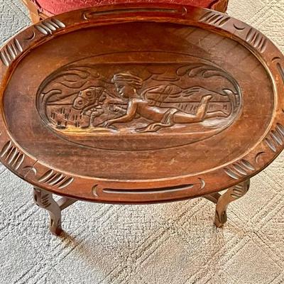 Hand Carved Oval Side Table w/ Glass Top