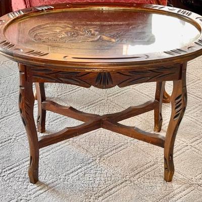 Hand Carved Oval Side Table w/ Glass Top