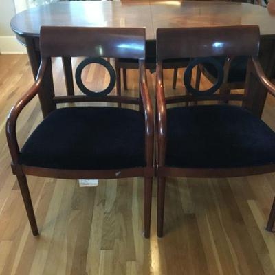 2 of 6 Armed Dining Room Chairs with Black Mohair Style Seat Cushions.