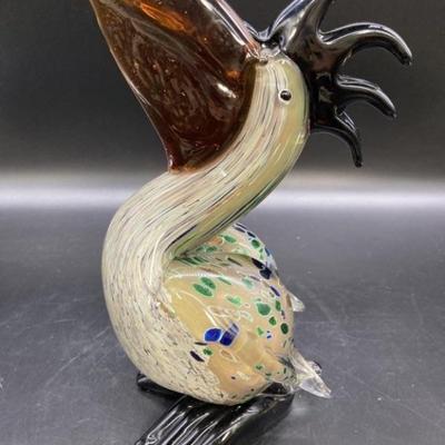 Blown Art Glass Pelican, 10.5in tall
