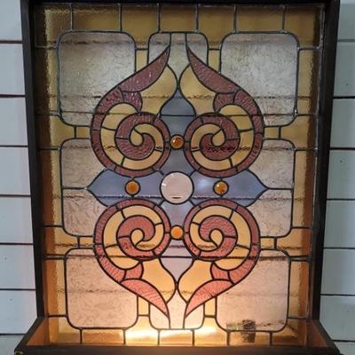 Stained Glass Panel with Lighted Base