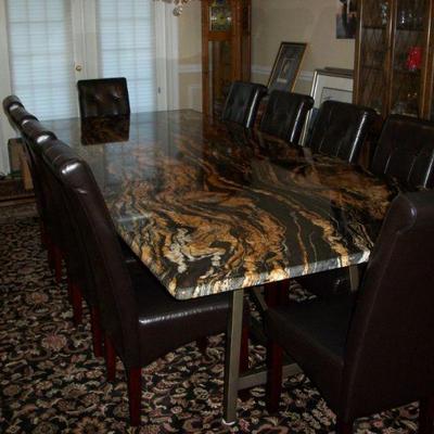 ***BIN***  Sensa Orinoco Granite Table top with Metal base and 10 Chairs