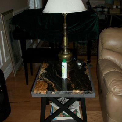Sensa Orinoco Granite top End Table ; 1 of 2 Brass Table Lamp(s)