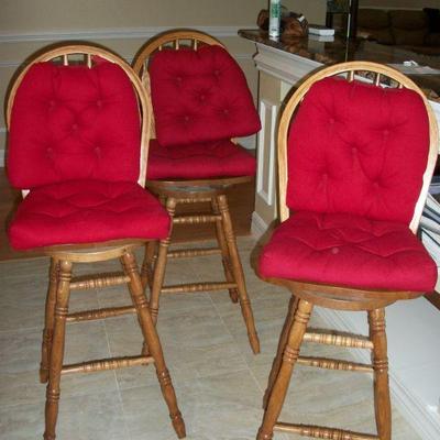 3 - Wood Swivel Bar stools