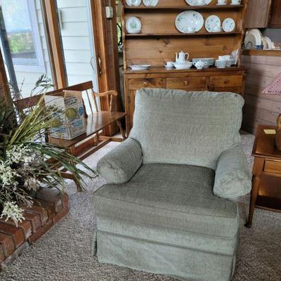 Ethan Allen side chair, wood bench and wood display cabinet