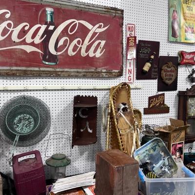 Coca-Cola Sign, John Deere Collectibles, Schmitz Sign, Blatz Sign, Miller Sign, Coleman Lanterns
