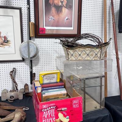 Books, Table Top Displays, Hunting Dog Picture, Barbed Wire Collection