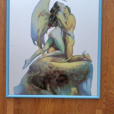 Boris Vallejo Framed Art Pulp Sci-Fi Fantasy Forever Moment Female Faerie Fairie Fairy Year 1979 Woman & Man Embrace Peruvian -...