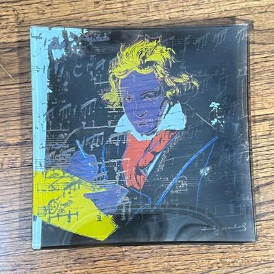 WARHOL GLASS PLATE | Rosenthal, Beethoven artwork by Andy Warhol printed on a square glass plate; 12 x 12 in. [appearing in overall very...
