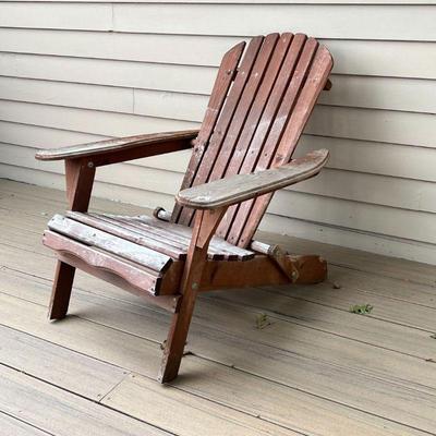 WOODEN ADIRONDACK CHAIR | Outdoor lawn / patio lounge chair; h. 30-1/2 x w. 29-1/2 x 33 in.