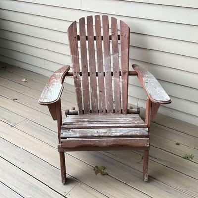 WOODEN ADIRONDACK CHAIR | Outdoor lawn / patio lounge chair; h. 30-1/2 x w. 29-1/2 x 33 in.