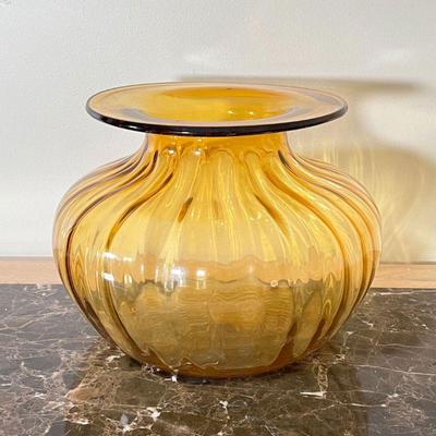 YELLOW GLASS CENTER VASE | Decorative table piece, perfect for fall! h. 10 x dia. 12 in.