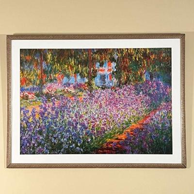 MONET FRAMED POSTER | Impressionist floral garden scene in the style of Monet, matted and framed; sight 26-3/4 x 28-1/2 in.; overall...