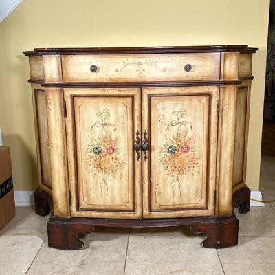 COUNTRY SIDE CABINET | Hall table / storage cabinet, having a single drawer over two cabinet doors with a faux painted floral decoration,...