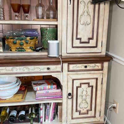 COUNTRY STYLE HUTCH CABINET | Excellent kitchen storage space! Of two piece construction, the top piece having two cabinet doors...