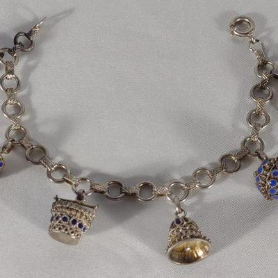 Vintage Etruscan Style Silver Charm Bracelet