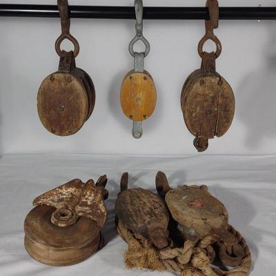 6 Old Block & Tackle Pulleys