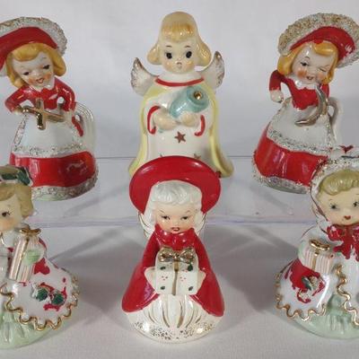 6 Vintage 1950s Christmas Bell Figurines (Japan)