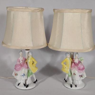 Pair of German Porcelain Victorian Figured Lamps