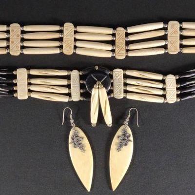 Vintage Carved Bone Necklaces & Earrings