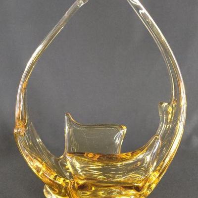 Amber Freeform Art Glass Chalet Style Bowl