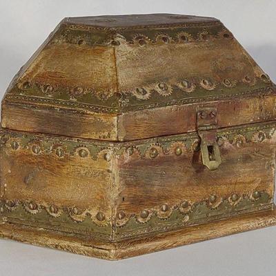 Antique Moroccan Brass Decorated Wood Box
