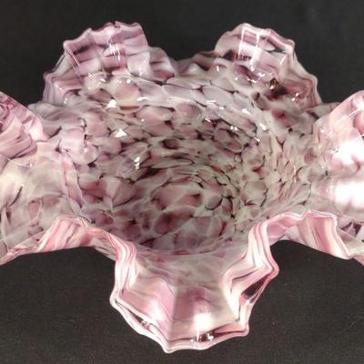 Pink & White Ruffle Art Glass Bowl