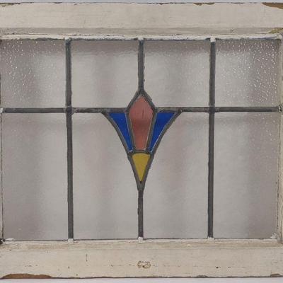 Antique Lead Stained Glass Tulip Window Panel