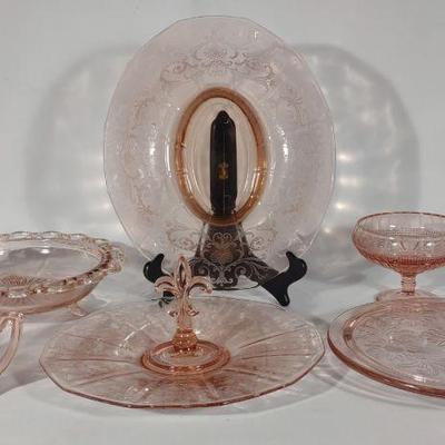 6 Pink Depression Glass Serving Pieces