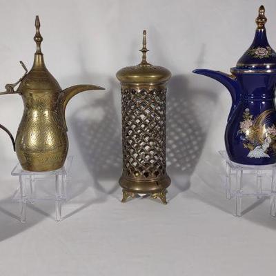 Cultural Brass Vases, Teapots & Candleholder
