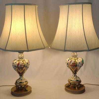 Pair of Capodimonte Italian Painted Lamps