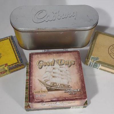 4 Vintage Cigar Boxes & Cadbury Tin