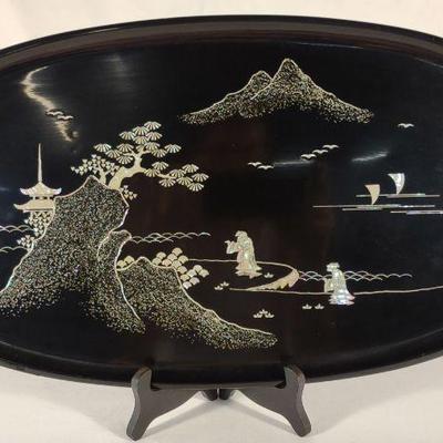 Vintage Japanese Lacquer MOP Inlaid Tray
