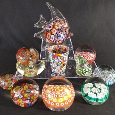 11 Millefiori Art Glass Paperweights